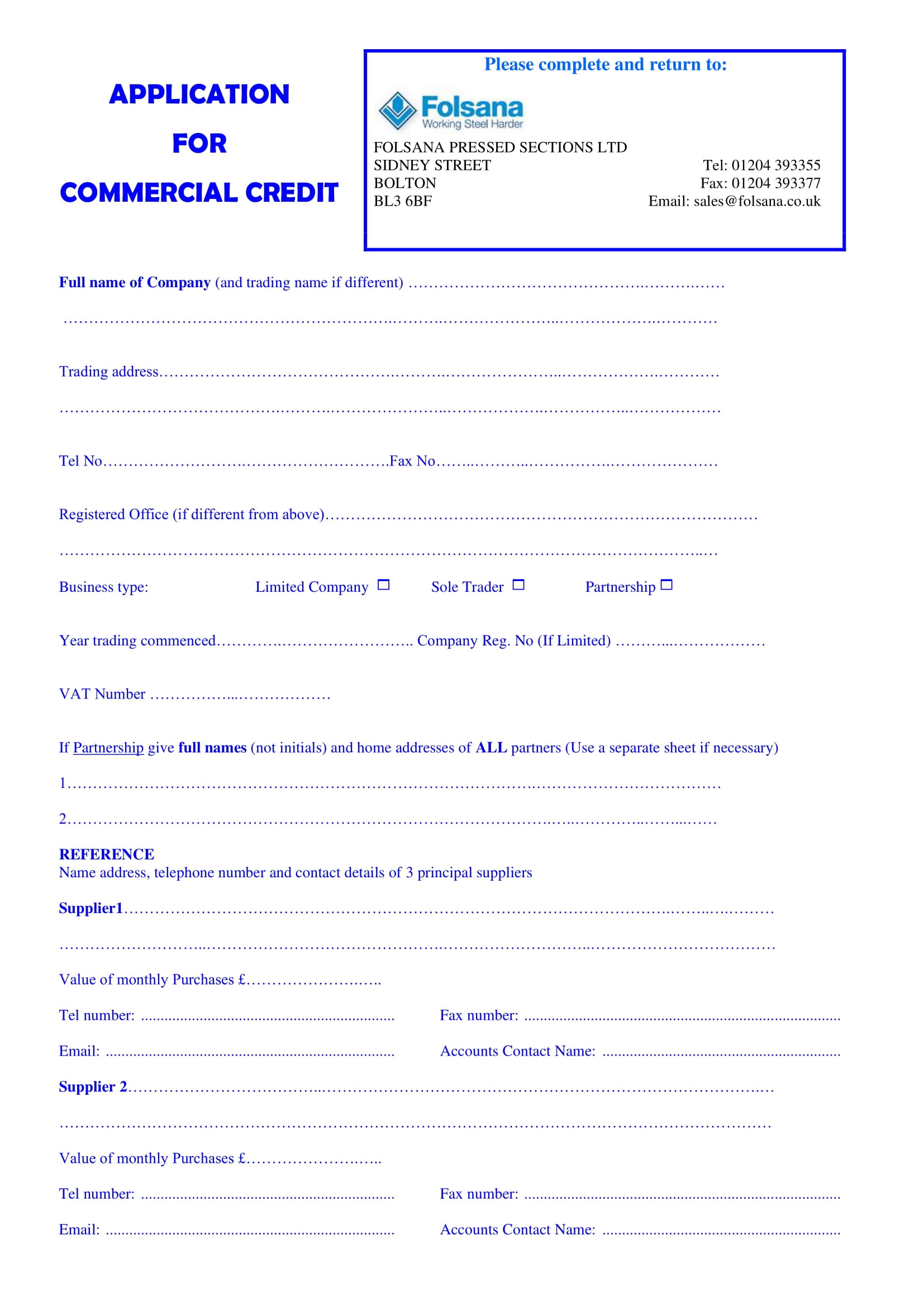 Account Application Form Preview
